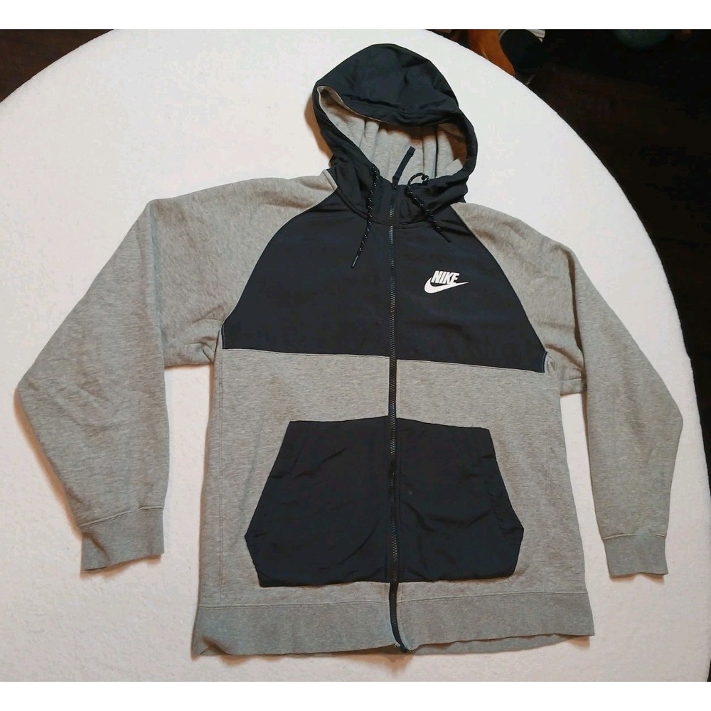 Nike Sportswear Hybrid Full Zip Hoodie Mens Large Gray Black Colorblock